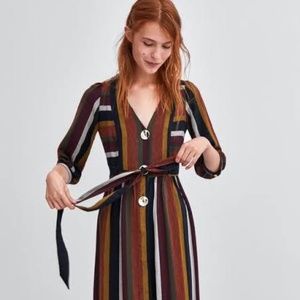 NWT ZARA LONG STRIPED DRESS WITH BUTTONS (L)